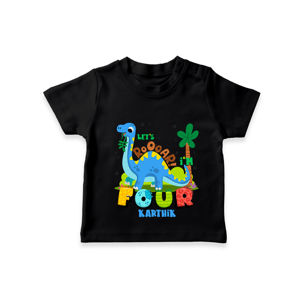 Celebrate The 4th Birthday "Lets Roooar! I'm Four" with Personalized T-Shirt - BLACK - 1 - 2 Years Old (Chest 20")