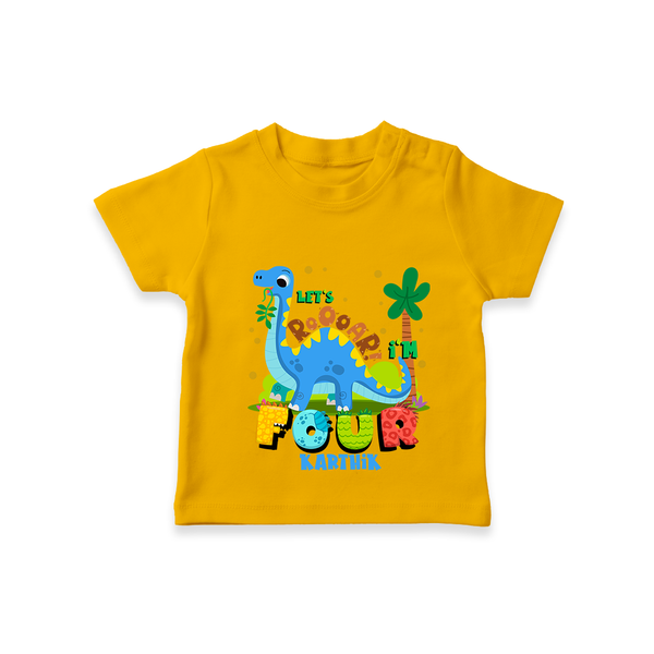 Celebrate The 4th Birthday "Lets Roooar! I'm Four" with Personalized T-Shirt - CHROME YELLOW - 1 - 2 Years Old (Chest 20")