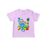 Celebrate The 4th Birthday With Dino Theme - Personalized Birthday T-Shirts With Customized Name - LILAC - 0-5 Months Old (Chest 17")