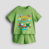 Celebrate The 5th Birthday With Adventure - Personalized Birthday Co-ord With Customized Name - KIWI GREEN - 0-5 months old  (Chest 18")