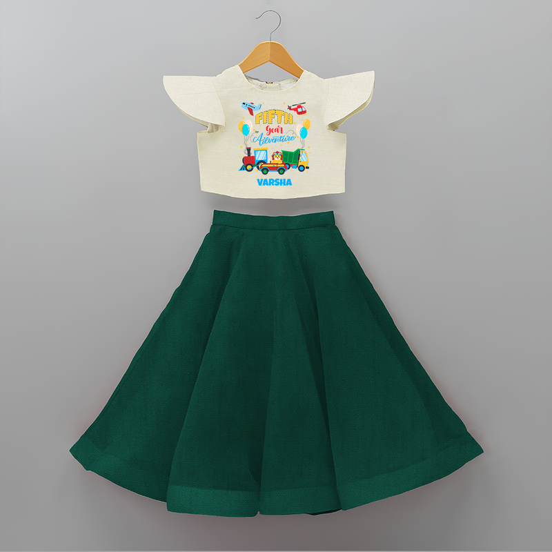 Celebrate The 5th Birthday With Adventure - Personalized Birthday Crop Top And Skirt With Customized Name - BOTTLE GREEN - 6 - 9 Months Old (Chest 20" , Frock Waist 20")