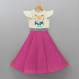 Celebrate The 5th Birthday With Adventure - Personalized Birthday Crop Top And Skirt With Customized Name - FUSCHIA - 6 - 9 Months Old (Chest 20" , Frock Waist 20")