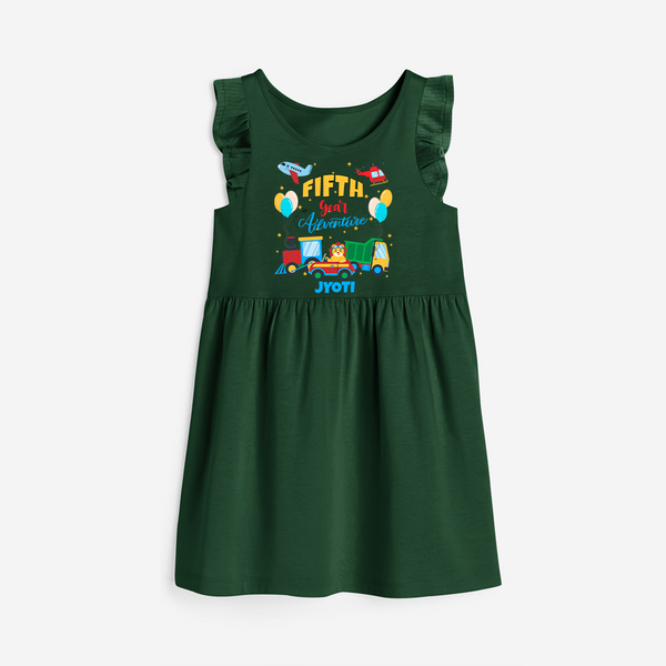 Celebrate The 5th Birthday "Fifth Year Adventure" with Personalized Frock - BOTTLE GREEN - 0 - 6 Months Old (Chest 18")