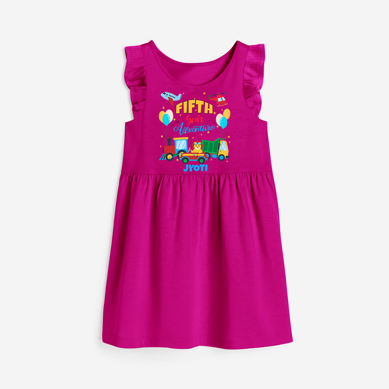 Celebrate The 5th Birthday "Fifth Year Adventure" with Personalized Frock - HOT PINK - 0 - 6 Months Old (Chest 18")