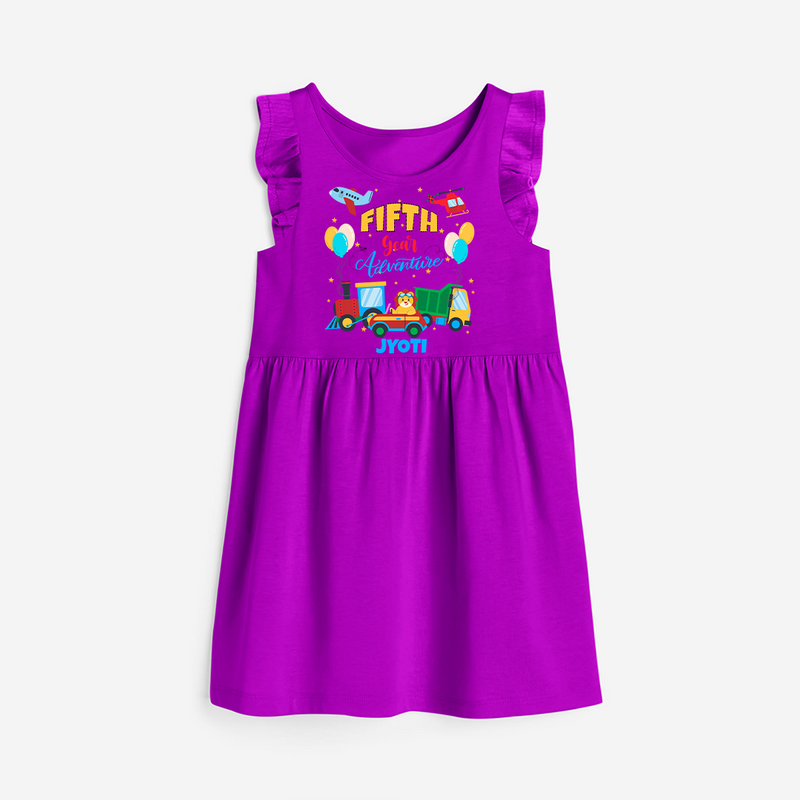 Celebrate The 5th Birthday "Fifth Year Adventure" with Personalized Frock - PURPLE - 0 - 6 Months Old (Chest 18")