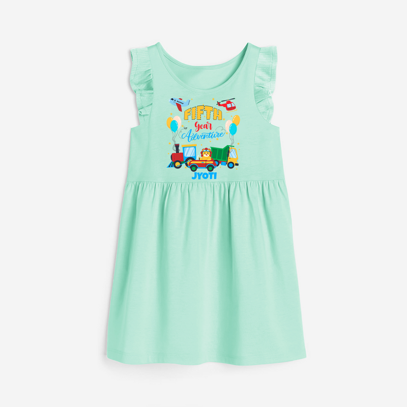 Celebrate The 5th Birthday "Fifth Year Adventure" with Personalized Frock - TEA GREEN - 0 - 6 Months Old (Chest 18")