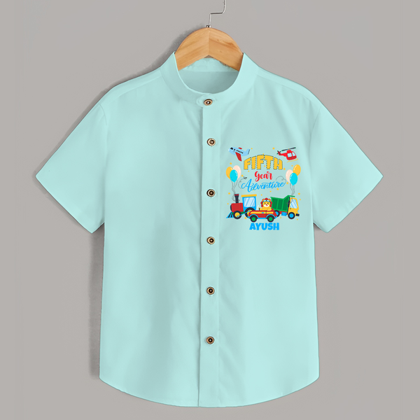 Celebrate The 5th Birthday "Fifth Year Adventure" with Personalized Shirt - AQUA GREEN - 0 - 6 Months Old (Chest 21")