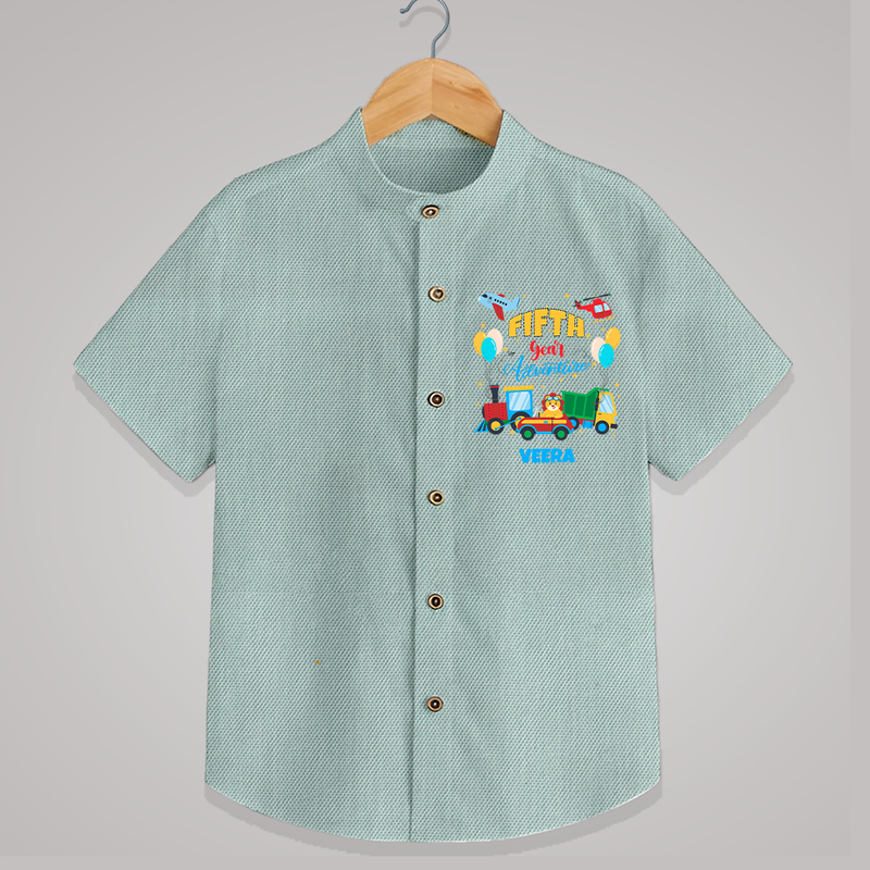 Celebrate The 5th Birthday With Adventure - Personalized Birthday Shirts With Customized Name - ARCTIC BLUE - 0 - 6 Months Old (Chest 23")