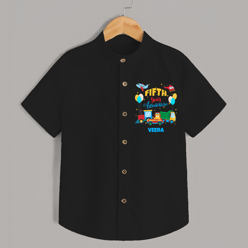 Celebrate The 5th Birthday With Adventure - Personalized Birthday Shirts With Customized Name - BLACK - 0 - 6 Months Old (Chest 23")