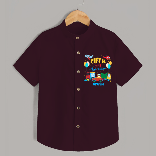 Celebrate The 5th Birthday "Fifth Year Adventure" with Personalized Shirt - MAROON - 0 - 6 Months Old (Chest 21")