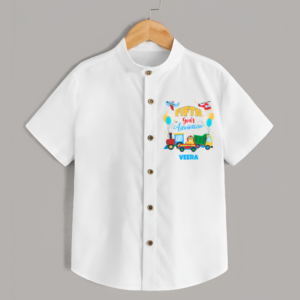 Celebrate The 5th Birthday With Adventure - Personalized Birthday Shirts With Customized Name - WHITE - 0 - 6 Months Old (Chest 23")