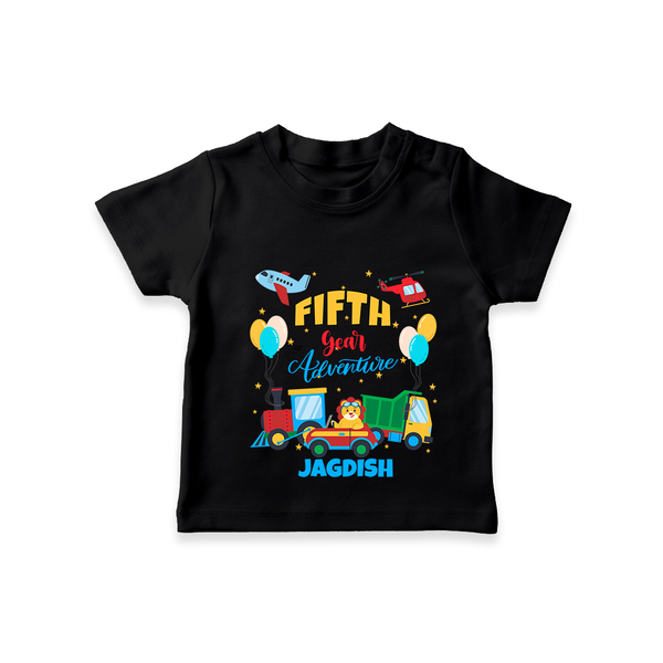 Celebrate The 5th Birthday "Fifth Year Adventure" with Personalized T-Shirt - BLACK - 1 - 2 Years Old (Chest 20")