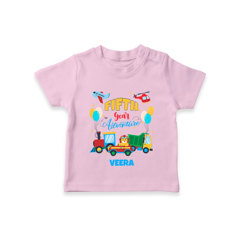 Celebrate The 5th Birthday With Adventure - Personalized Birthday T-Shirts With Customized Name - PINK - 0-5 Months Old (Chest 17")