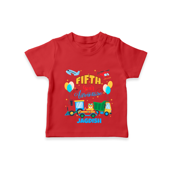 Celebrate The 5th Birthday "Fifth Year Adventure" with Personalized T-Shirt - RED - 1 - 2 Years Old (Chest 20")