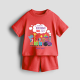 Celebrate The 6th Birthday With kids Theme - Personalized Birthday Co-ord With Customized Name - RED - 0-5 months old  (Chest 18")