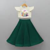 Celebrate The 6th Birthday With kids Theme - Personalized Birthday Crop Top And Skirt With Customized Name - BOTTLE GREEN - 6 - 9 Months Old (Chest 20" , Frock Waist 20")