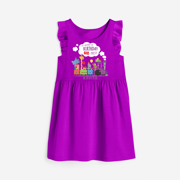 Celebrate The 6th Birthday "All Abroad The Birthday SIX-Press" with Personalized Frock - PURPLE - 0 - 6 Months Old (Chest 18")