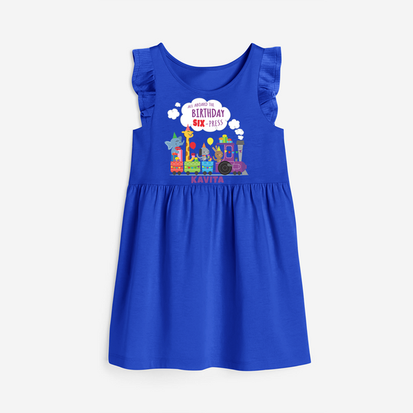 Celebrate The 6th Birthday "All Abroad The Birthday SIX-Press" with Personalized Frock - ROYAL BLUE - 0 - 6 Months Old (Chest 18")