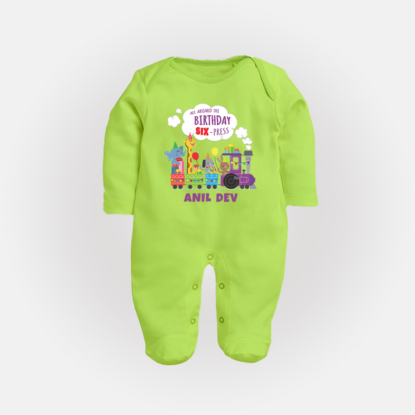 Newborn Full Sleeve Bodysuit/ Sleep Suit/ Jumpsuit/Full Sleeve Bodysuit/ Sleep Suit/ Jumpsuit for 6 Month | Customizable Full Sleeve Bodysuit/ Sleep Suit/ Jumpsuit | Ideal for Celebrations - LIME GREEN - New Born (Chest 7.5")