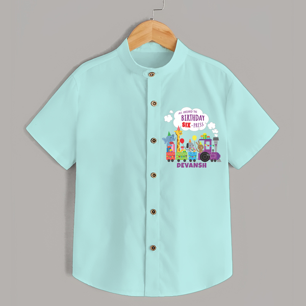 Celebrate The 6th Birthday "All Aboard The Birthday SIX-Press" with Personalized Shirt - AQUA GREEN - 0 - 6 Months Old (Chest 21")