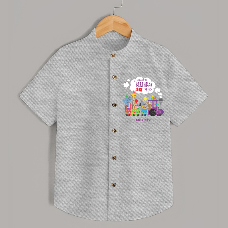 Celebrate The 6th Birthday With kids Theme - Personalized Birthday Shirts With Customized Name - GREY MELANGE - 0 - 6 Months Old (Chest 23")