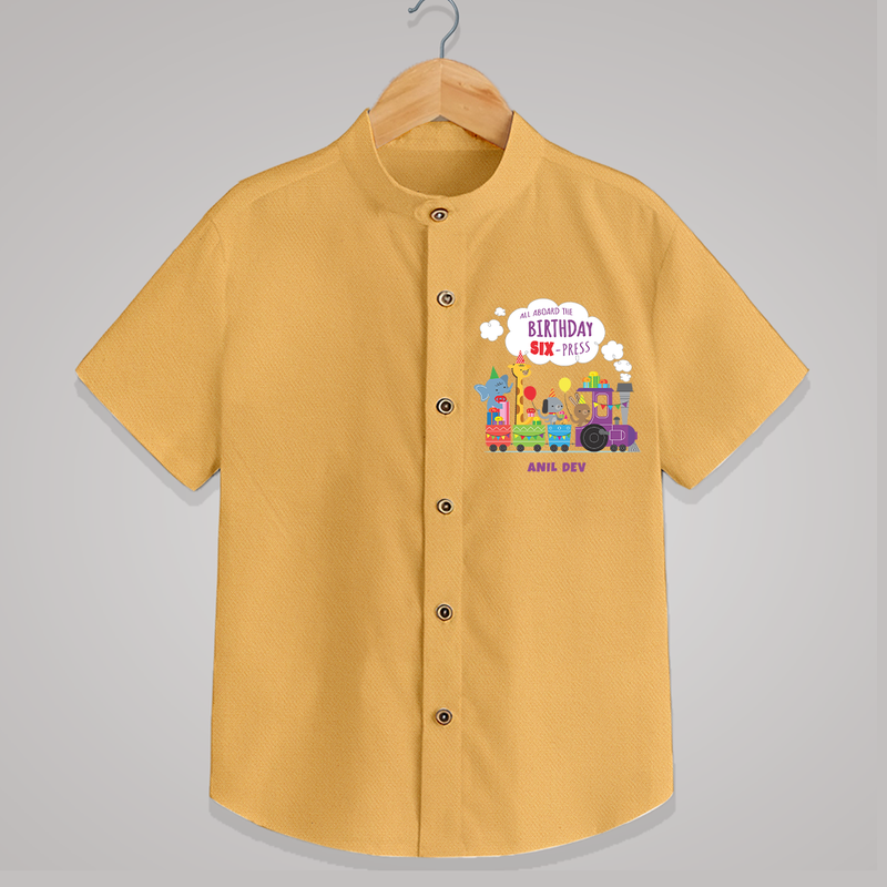 Celebrate The 6th Birthday With kids Theme - Personalized Birthday Shirts With Customized Name - PASTEL YELLOW - 0 - 6 Months Old (Chest 23")