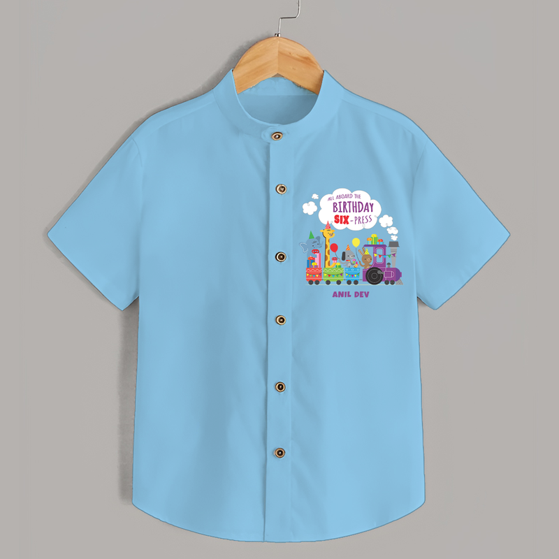 Celebrate The 6th Birthday With kids Theme - Personalized Birthday Shirts With Customized Name - SKY BLUE - 0 - 6 Months Old (Chest 23")