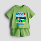 Celebrate The 6th Birthday With Cricket Theme - Personalized Birthday Co-ord With Customized Name - KIWI GREEN - 0-5 months old  (Chest 18")