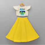 Celebrate The 6th Birthday With Cricket Theme - Personalized Birthday Crop Top And Skirt With Customized Name - YELLOW - 6 - 9 Months Old (Chest 20" , Frock Waist 20")