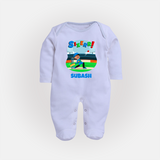 Baby Milestone Full Sleeve Bodysuit/ Sleep Suit/ Jumpsuit | Custom 6 Month Full Sleeve Bodysuit/ Sleep Suit/ Jumpsuit | Soft, Skin-Friendly Cotton - BABY BLUE - New Born (Chest 7.5")