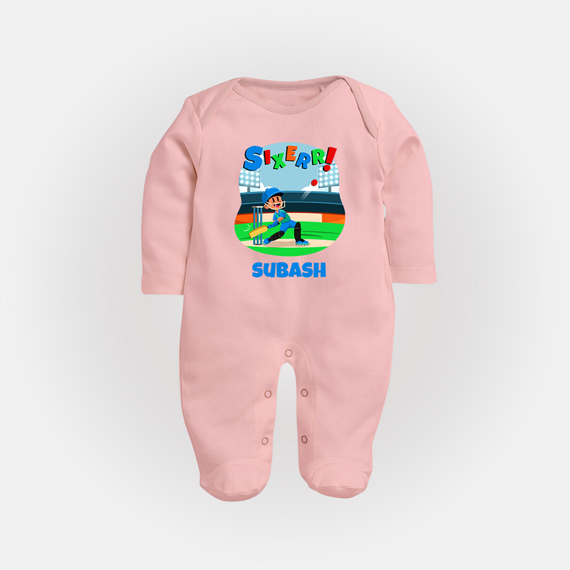 Baby Milestone Full Sleeve Bodysuit/ Sleep Suit/ Jumpsuit | Custom 6 Month Full Sleeve Bodysuit/ Sleep Suit/ Jumpsuit | Soft, Skin-Friendly Cotton - BABY PINK - New Born (Chest 7.5")