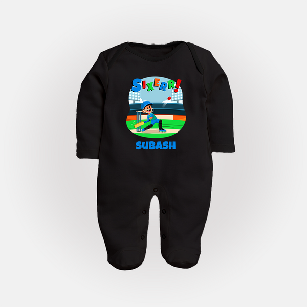 Baby Milestone Full Sleeve Bodysuit/ Sleep Suit/ Jumpsuit | Custom 6 Month Full Sleeve Bodysuit/ Sleep Suit/ Jumpsuit | Soft, Skin-Friendly Cotton - BLACK - New Born (Chest 7.5")