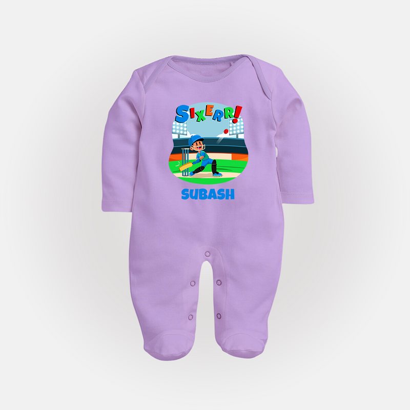 Baby Milestone Full Sleeve Bodysuit/ Sleep Suit/ Jumpsuit | Custom 6 Month Full Sleeve Bodysuit/ Sleep Suit/ Jumpsuit | Soft, Skin-Friendly Cotton - LILAC - New Born (Chest 7.5")