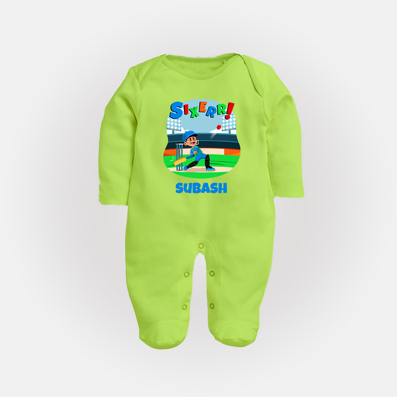 Baby Milestone Full Sleeve Bodysuit/ Sleep Suit/ Jumpsuit | Custom 6 Month Full Sleeve Bodysuit/ Sleep Suit/ Jumpsuit | Soft, Skin-Friendly Cotton - LIME GREEN - New Born (Chest 7.5")