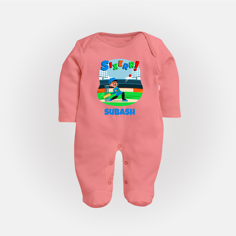 Baby Milestone Full Sleeve Bodysuit/ Sleep Suit/ Jumpsuit | Custom 6 Month Full Sleeve Bodysuit/ Sleep Suit/ Jumpsuit | Soft, Skin-Friendly Cotton - PEACH - New Born (Chest 7.5")