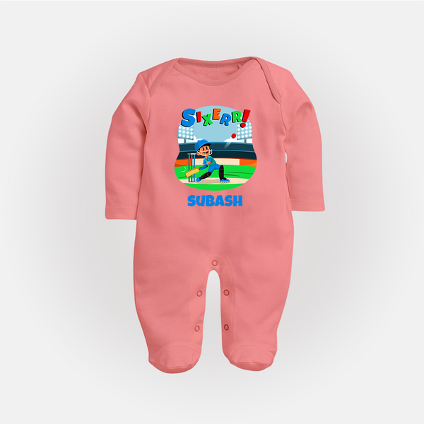 Baby Milestone Full Sleeve Bodysuit/ Sleep Suit/ Jumpsuit | Custom 6 Month Full Sleeve Bodysuit/ Sleep Suit/ Jumpsuit | Soft, Skin-Friendly Cotton - PEACH - New Born (Chest 7.5")