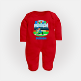 Baby Milestone Full Sleeve Bodysuit/ Sleep Suit/ Jumpsuit | Custom 6 Month Full Sleeve Bodysuit/ Sleep Suit/ Jumpsuit | Soft, Skin-Friendly Cotton - RED - New Born (Chest 7.5")