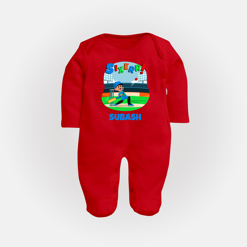 Baby Milestone Full Sleeve Bodysuit/ Sleep Suit/ Jumpsuit | Custom 6 Month Full Sleeve Bodysuit/ Sleep Suit/ Jumpsuit | Soft, Skin-Friendly Cotton - RED - New Born (Chest 7.5")