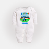 Baby Milestone Full Sleeve Bodysuit/ Sleep Suit/ Jumpsuit | Custom 6 Month Full Sleeve Bodysuit/ Sleep Suit/ Jumpsuit | Soft, Skin-Friendly Cotton - WHITE - New Born (Chest 7.5")