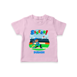 Celebrate The 6th Birthday With Cricket Theme - Personalized Birthday T-Shirts With Customized Name - PINK - 0-5 Months Old (Chest 17")