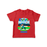 Celebrate The 6th Birthday With Cricket Theme - Personalized Birthday T-Shirts With Customized Name - RED - 0-5 Months Old (Chest 17")