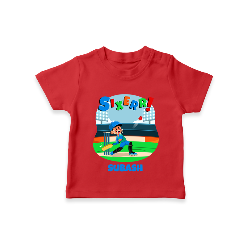 Celebrate The 6th Birthday With Cricket Theme - Personalized Birthday T-Shirts With Customized Name - RED - 0-5 Months Old (Chest 17")