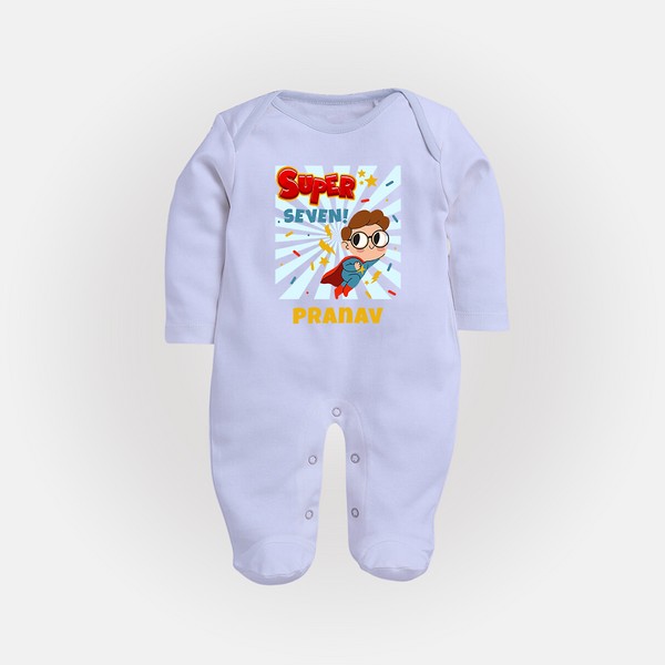 Newborn Full Sleeve Bodysuit/ Sleep Suit/ Jumpsuit for 7 Month | Customizable Full Sleeve Bodysuit/ Sleep Suit/ Jumpsuit | Ideal for Celebrations - BABY BLUE - New Born (Chest 7.5")