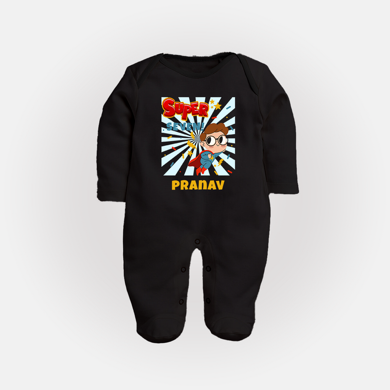 Newborn Full Sleeve Bodysuit/ Sleep Suit/ Jumpsuit for 7 Month | Customizable Full Sleeve Bodysuit/ Sleep Suit/ Jumpsuit | Ideal for Celebrations - BLACK - New Born (Chest 7.5")