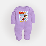 Newborn Full Sleeve Bodysuit/ Sleep Suit/ Jumpsuit for 7 Month | Customizable Full Sleeve Bodysuit/ Sleep Suit/ Jumpsuit | Ideal for Celebrations - LILAC - New Born (Chest 7.5")