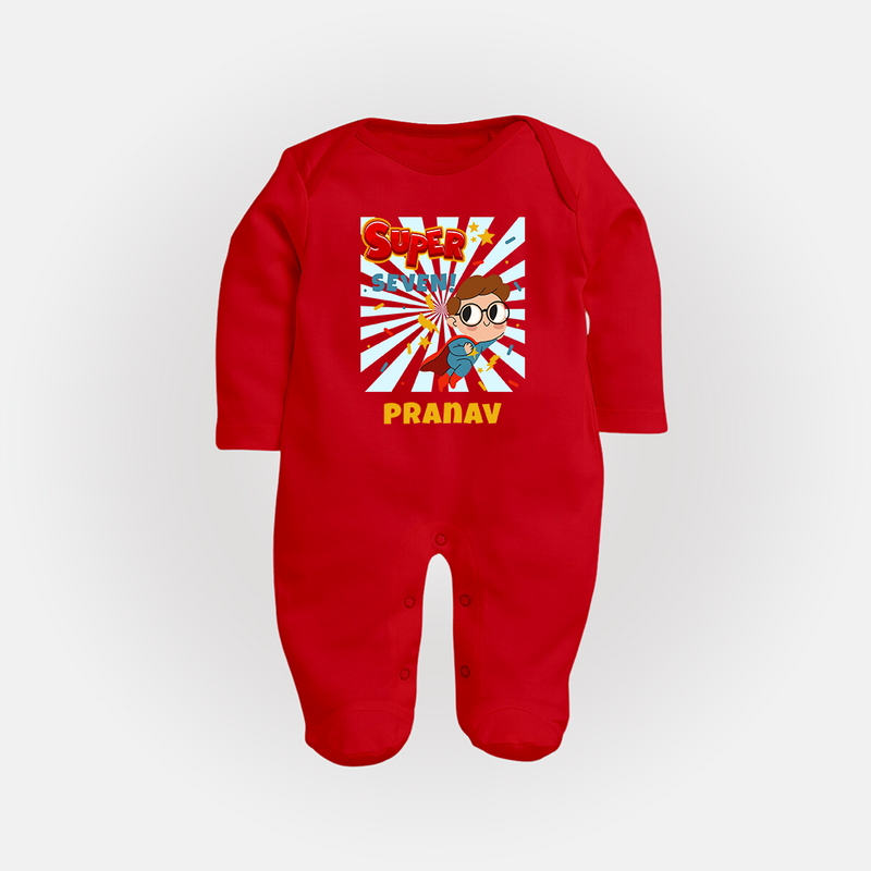 Newborn Full Sleeve Bodysuit/ Sleep Suit/ Jumpsuit for 7 Month | Customizable Full Sleeve Bodysuit/ Sleep Suit/ Jumpsuit | Ideal for Celebrations - RED - New Born (Chest 7.5")