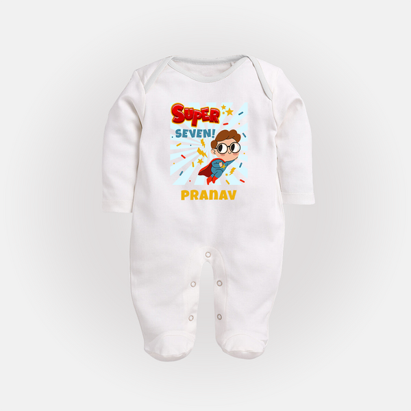 Newborn Full Sleeve Bodysuit/ Sleep Suit/ Jumpsuit for 7 Month | Customizable Full Sleeve Bodysuit/ Sleep Suit/ Jumpsuit | Ideal for Celebrations - WHITE - New Born (Chest 7.5")