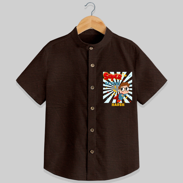 Celebrate The 7th Birthday "Super Seven" with Personalized Shirt - CHOCOLATE BROWN - 0 - 6 Months Old (Chest 21")