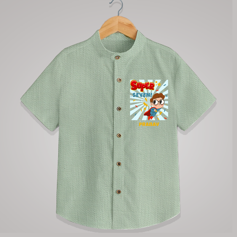 Celebrate The 7th Birthday With kids Theme - Personalized Birthday Shirts With Customized Name - MINT GREEN - 0 - 6 Months Old (Chest 23")