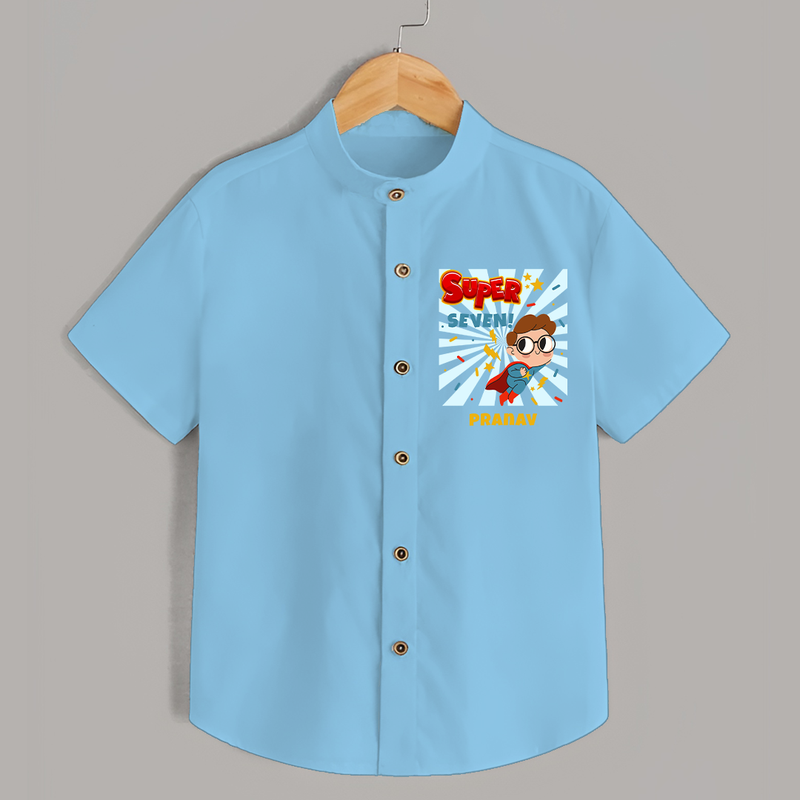 Celebrate The 7th Birthday With kids Theme - Personalized Birthday Shirts With Customized Name - SKY BLUE - 0 - 6 Months Old (Chest 23")